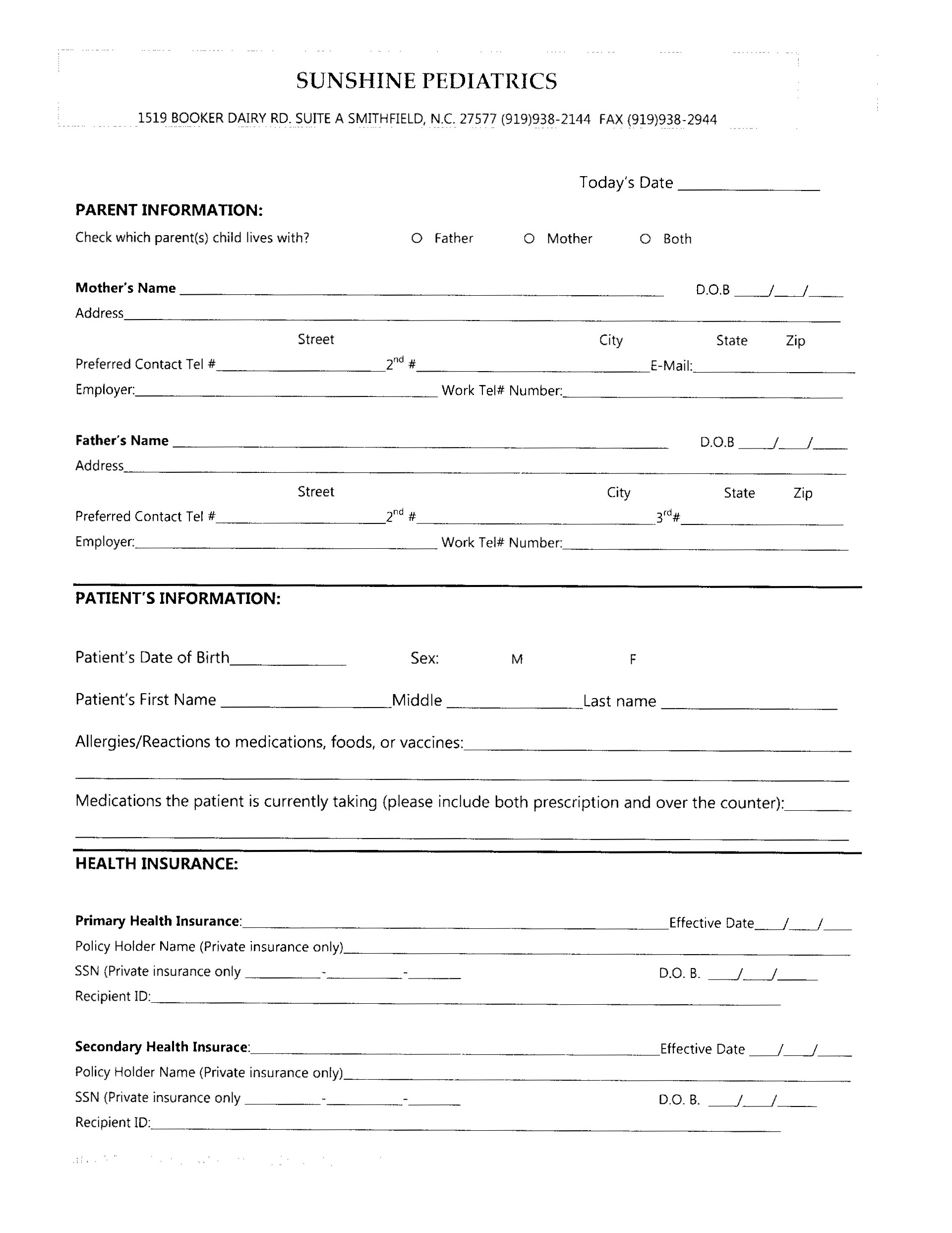 new patient form - english